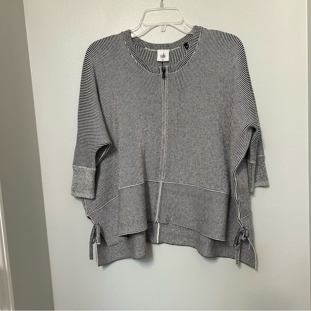 CAbi Cupids Cardigan XS Sweater Style 3526 Zip Front Striped Boxy Oversized